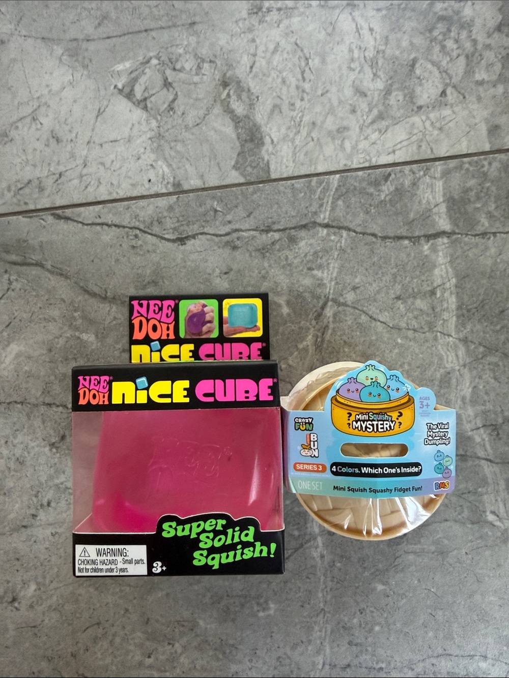 Needoh Nice Cube Super Solid Squish & VIRAL RMS mini mystery dumpling combo